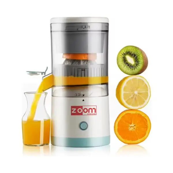 Zoom compact orange juicer with battery and Type C charger for fresh juice anytime